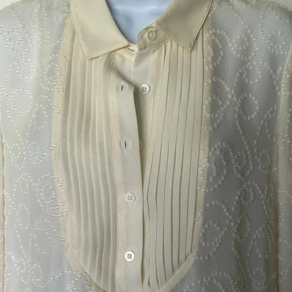 J. McLaughlin Colette silk tunic cream pintuck Swiss dot 3/4 sleeves Size S - Picture 5 of 10